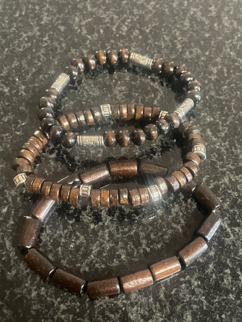 Set of 3 Brown Wood Beaded Stretch Bracelets